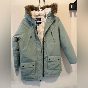 Swiss Tech Mint Green Ski Jacket with Faux Fur Hood